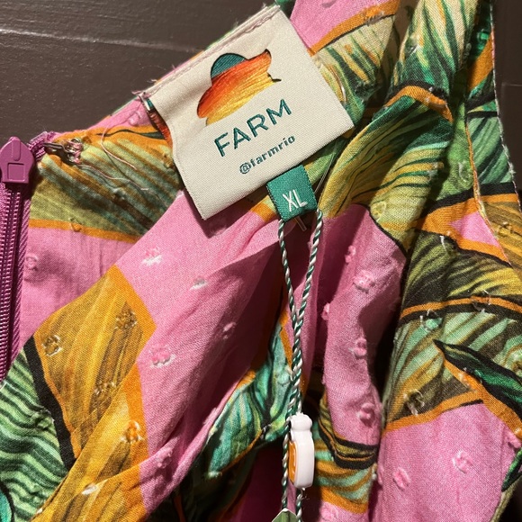 Farm Rio Mixed Print MIDI Dress XL V Pink Foliage and Beaded Macaws - Picture 8 of 11